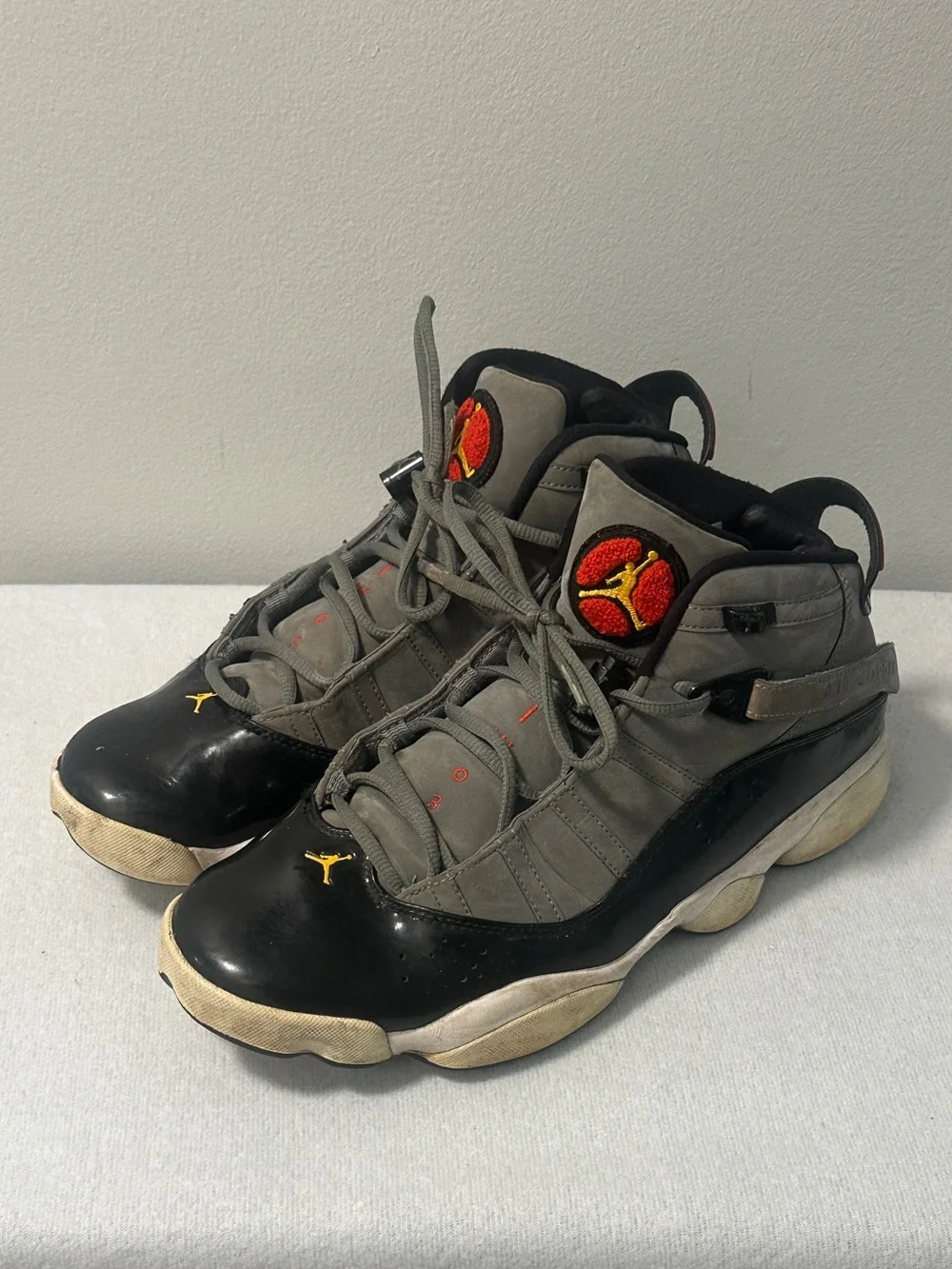 Air Jordan 6 Rings Grey Black Sneaker with Red Jumpman Patch